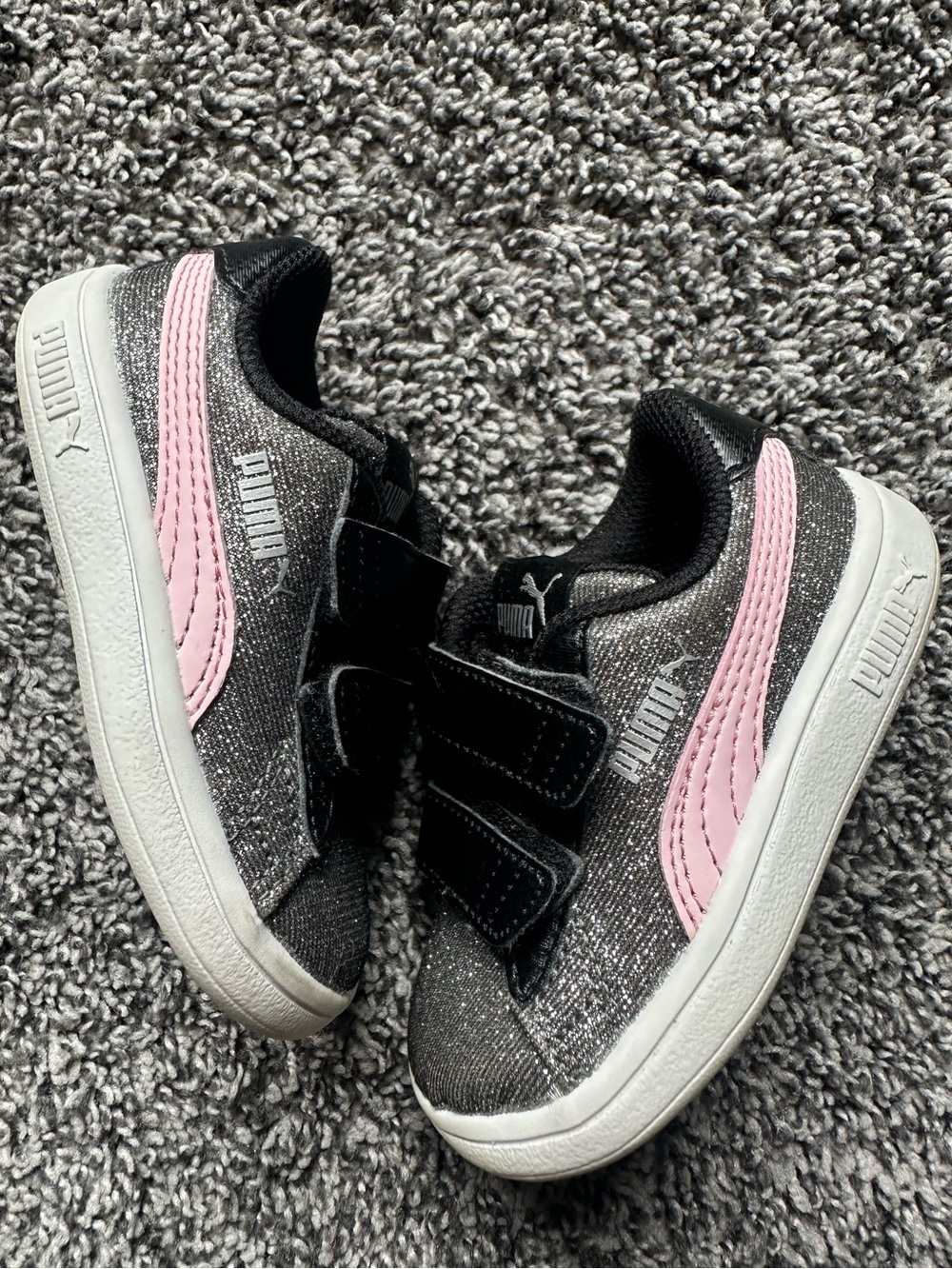 Puma Baby Infant Smash v2 Glitz Glam Easy Black Glitter Pink Sneakers Size 4